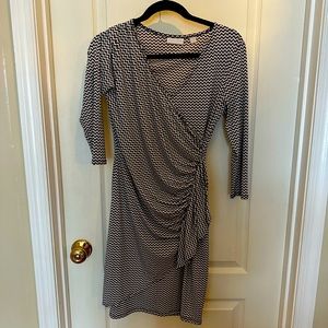 New York and Company XS Black and White Faux Wrap Dress